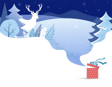 Kış Manzarası Arkaplanı. Noel afişi. Düz Vektör İllüstrasyonu