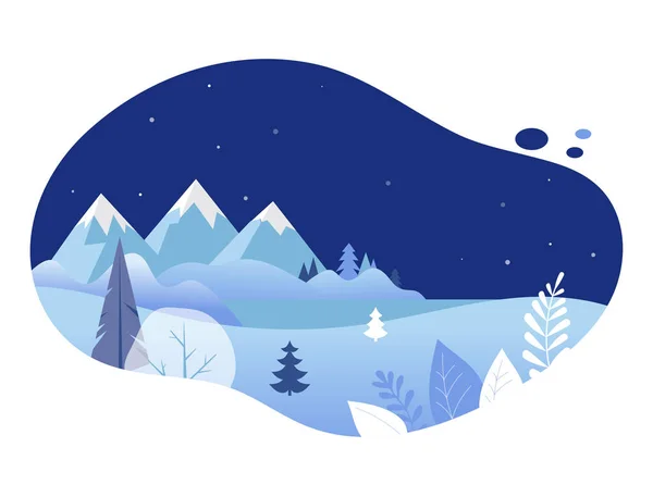 Fondo de paisaje de invierno. Banner de Navidad. Ilustración de vectores planos — Vector de stock
