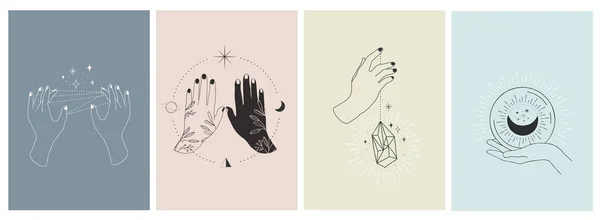 Colección de finos logotipos de estilo dibujado a mano e iconos de manos. Ilustraciones de moda, cuidado de la piel y concepto de boda . — Archivo Imágenes Vectoriales