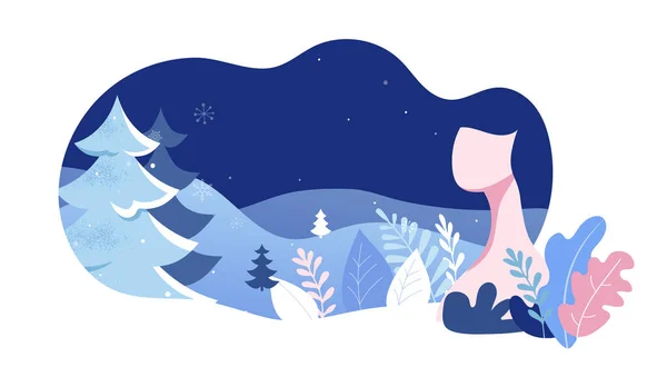 Winter Landscape Background. Christmas banner. Flat Vector Illustration — ストックベクタ