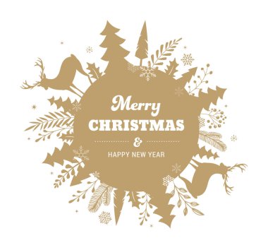 Kış arkaplanı, Mutlu Noeller, daire şeklinde soyut manzara. Vektör tasarımı ve illüstrasyonu