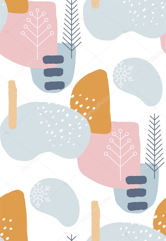 Abstract winter seamless patterns in pastel colors