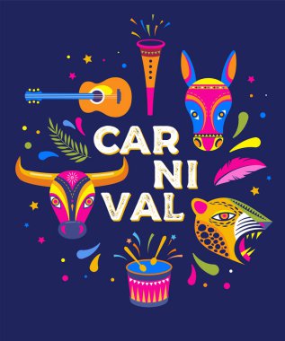 Carnaval de Barranquilla, Colombian carnival party. Vector illustration, poster and flyer clipart