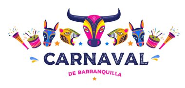 Carnaval de Barranquilla, Kolombiyalı karnaval parti. Vektör çizim, poster ve el ilanı