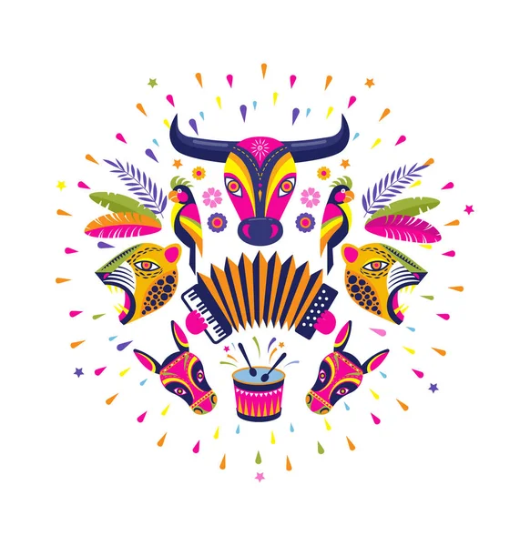 Carnaval de Barranquilla, fiesta de carnaval colombiana. Ilustración vectorial, póster y volante — Vector de stock