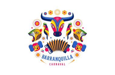 Carnaval de Barranquilla, Kolombiyalı karnaval parti. Vektör çizim, poster ve el ilanı