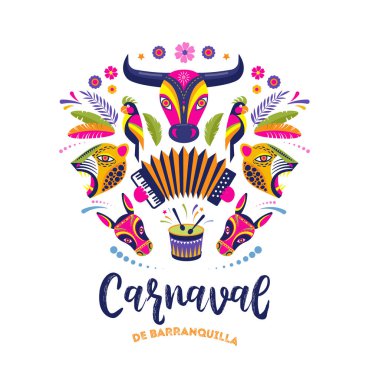 Carnaval de Barranquilla, Colombian carnival party. Vector illustration, poster and flyer clipart