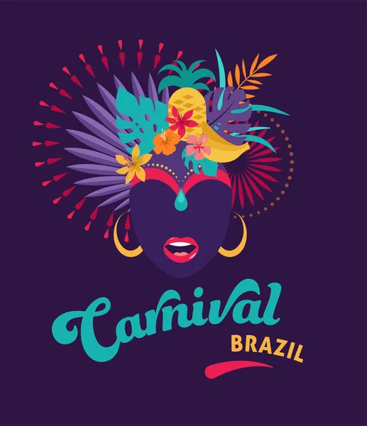 Brezilya karnaval, müzik festivali, maskeli balo flyer şablonu — Stok Vektör