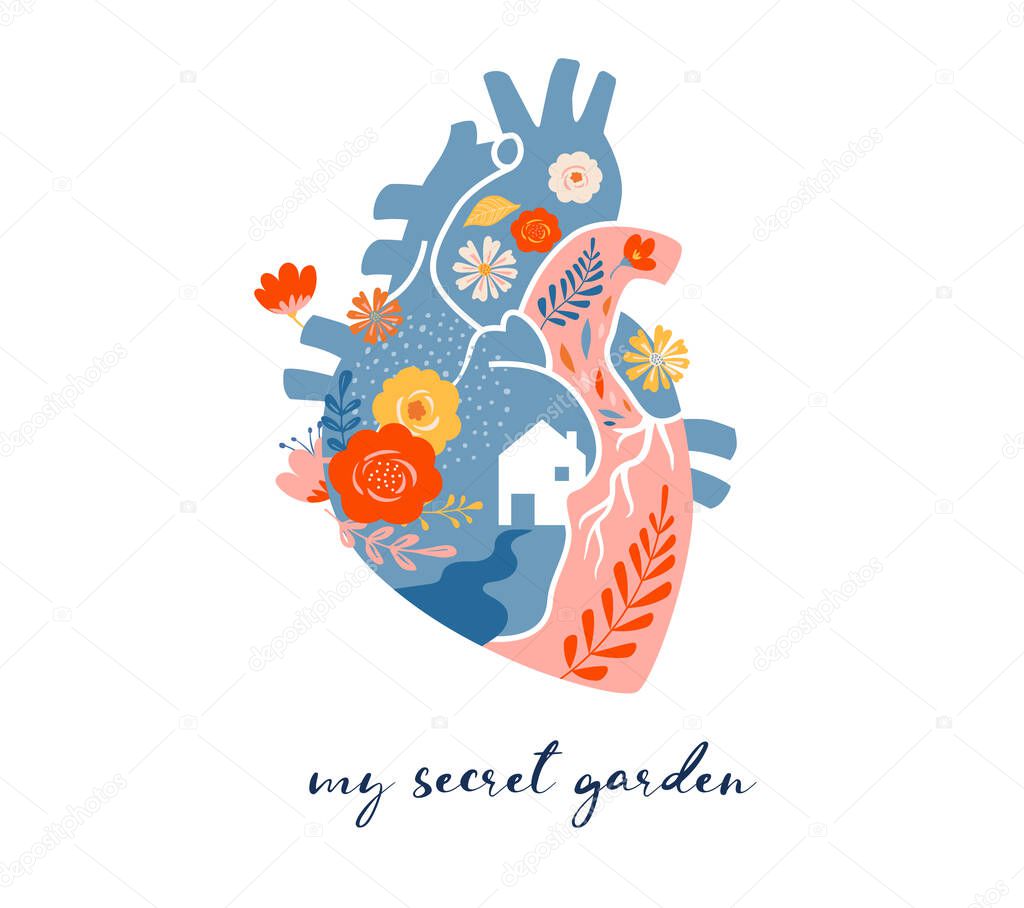 Anatomical heart modern print design, art work, vector design and illustration