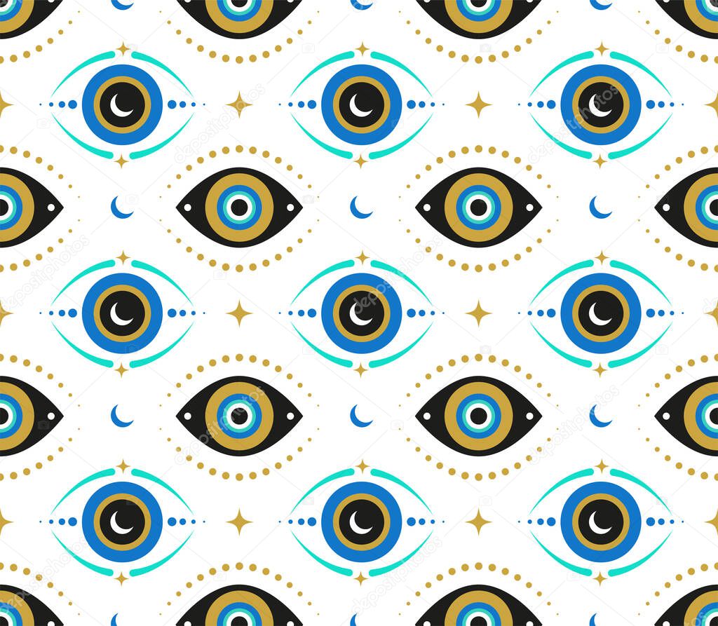 Evil eyes seamless pattern. Contemporary modern, trendy vector illustrations, home decor idea