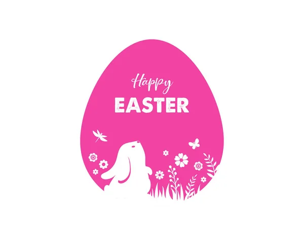 Happy Easter banner with bunny, flowers and eggs. Egg hunt poster. Spring background, vector illustration — ストックベクタ