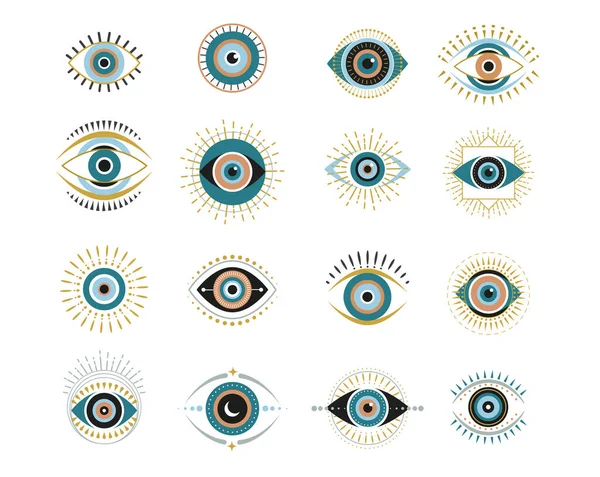 Coleção de olhos maus. Contemporânea moderna, ilustrações vetoriais na moda, ideia de decoração de casa —  Vetores de Stock