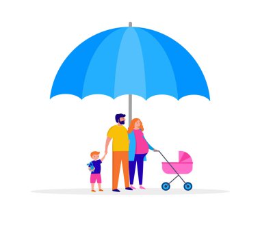 Evde kal, aileni koru. Karantina alanı kavramı, vektör illüstrasyonu