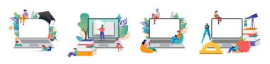 E-öğrenim, evde online eğitim. Web sitesi ve mobil web sitesi geliştirme için modern vektör illüstrasyon kavramları