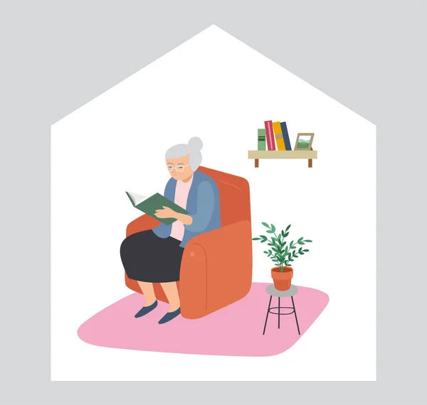 Ancianos, ancianos, personas mayores en casa, jugando ajedrez, charlando en la computadora con nietos, leyendo libros, haciendo ejercicio, aprendiendo idiomas. ilustración vectorial, ilustración de stock de dibujos animados — Vector de stock