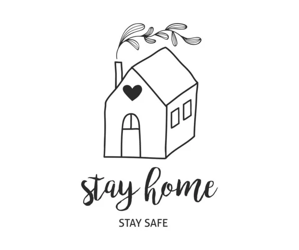 Stay at home, stay safe. Vector logos, illustrations and icons. Hand drawn motivation symbols — Stock Vector