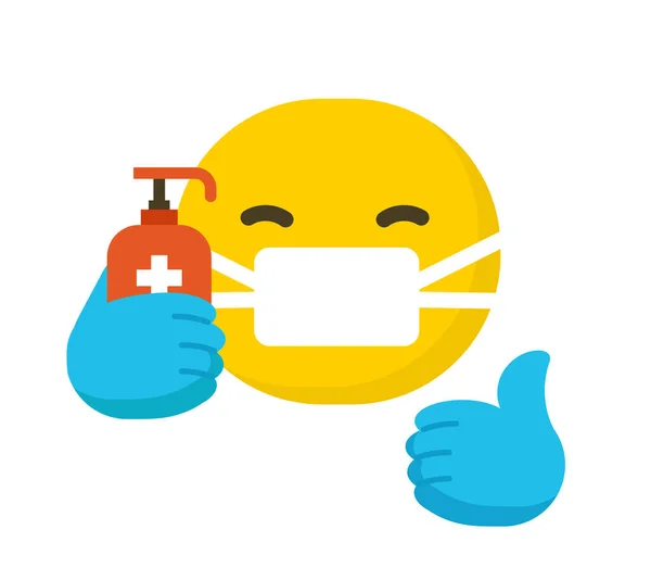 Emoticon bär kirurgisk skyddsmask, emoji isolerad på vit bakgrund, platt vektor illustration — Stock vektor