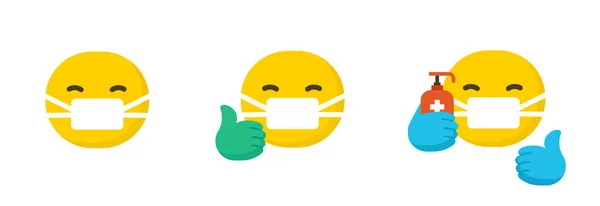 Set emoticon mengenakan bedah pelindung masker, emoji terisolasi di latar belakang putih, vektor datar ilustrasi - Stok Vektor