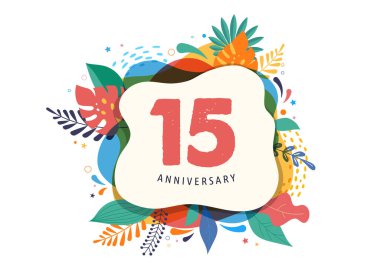 Yıldönümü kutlaması. Tropik çiçek deseni. Vektör illüstrasyonu, afiş, poster