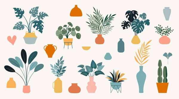 Coleção de adesivos e elementos de design floral, plantas, arco-íris e folhas, desenhado à mão em estilo doodle na moda. Ilustrações e estampas coloridas vetoriais — Vetor de Stock