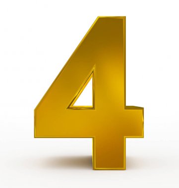 Sayı 4 beyaz izole 3d altın