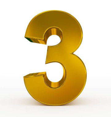 Sayı 3 beyaz izole 3d altın
