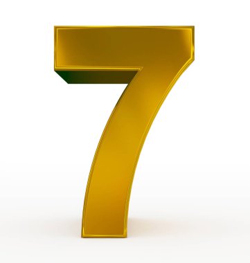 numara 7 üzerinde beyaz izole 3d altın