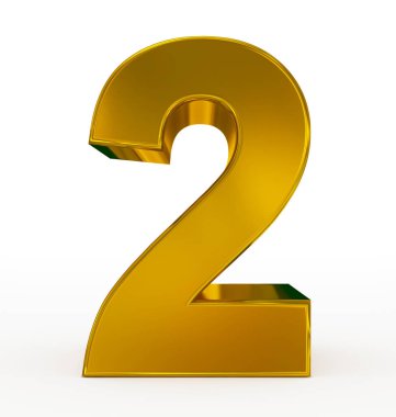 Sayı 2 beyaz izole 3d altın