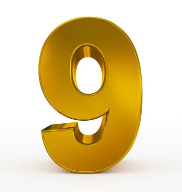 Sayı 9 üzerinde beyaz izole 3d altın
