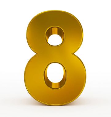 sayı 8 beyaz izole 3d altın