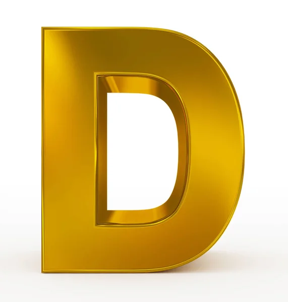 D betű 3d arany elszigetelt fehér — Stock Fotó