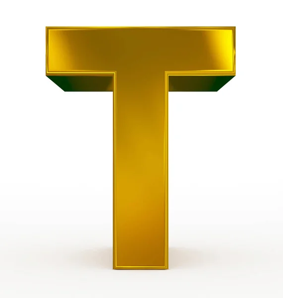 Dopis T 3d zlatý izolované na bílém — Stock fotografie