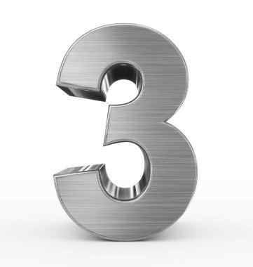 Sayı 3 3d metal üzerinde beyaz izole