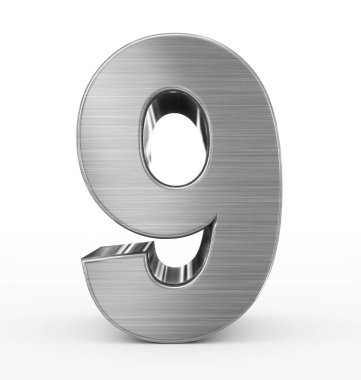 Sayı 9 3d metal üzerinde beyaz izole