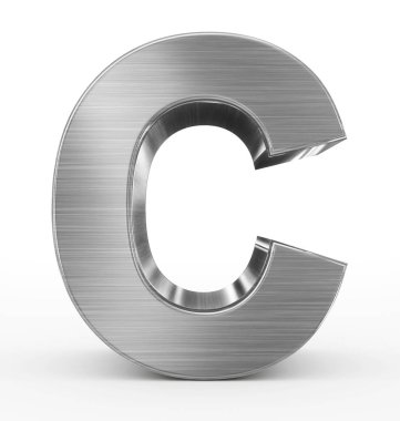 C harfi 3d metal üzerinde beyaz izole
