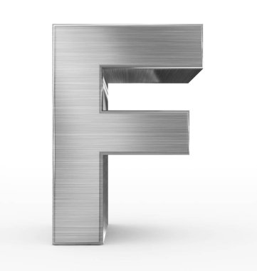 F harfi 3d metal üzerinde beyaz izole