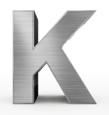 K harfi 3d metal üzerinde beyaz izole