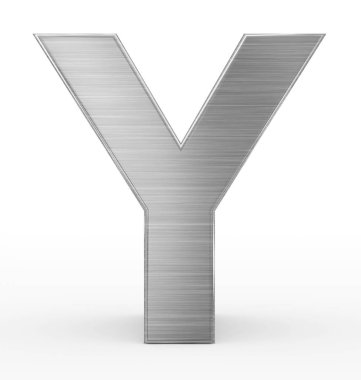 Y harfi 3d metal üzerinde beyaz izole
