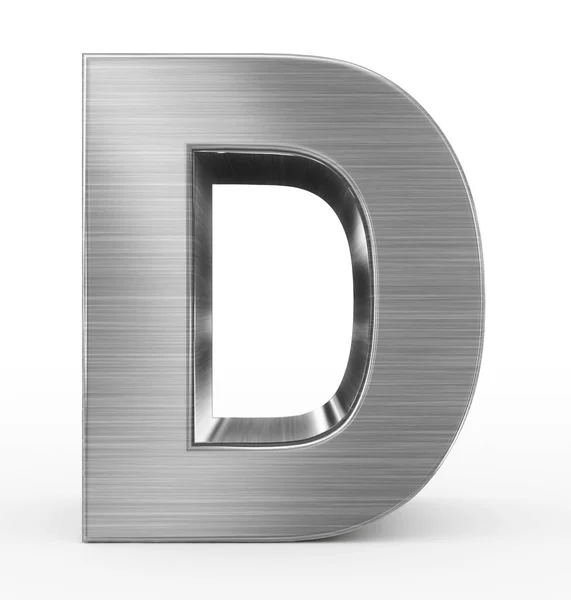 Huruf D 3d metal diisolasi di white — Stok Foto