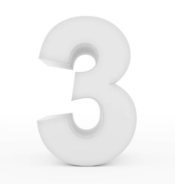 Sayı 3 beyaz izole 3d beyaz