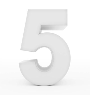 Sayı 5 üzerinde beyaz izole 3d beyaz