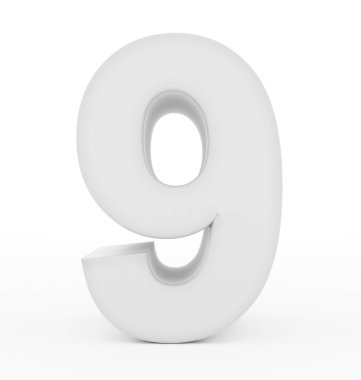 Sayı 9 üzerinde beyaz izole 3d beyaz