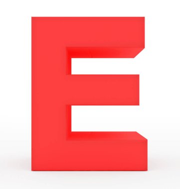 E harfinin 3d kırmızı üzerine beyaz izole