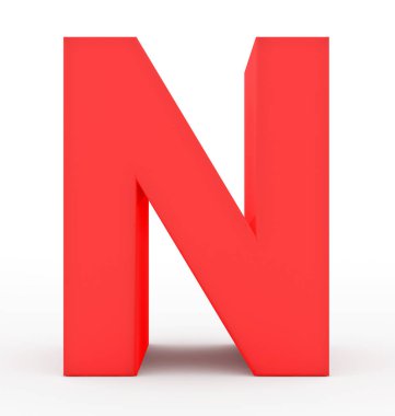 N harfi 3d kırmızı üzerine beyaz izole