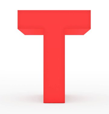 T harfinin 3d kırmızı üzerine beyaz izole