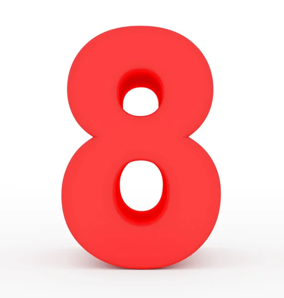 Nummer 8 3d rødt isolert på hvitt – stockfoto