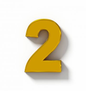 Sayı 2 beyaz gölge - ortogonal pr ile izole 3d altın