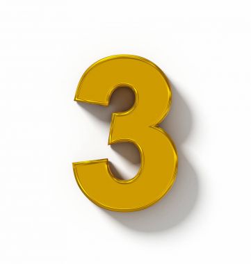 Sayı 3 beyaz gölge - ortogonal pr ile izole 3d altın
