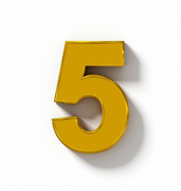 Sayı 5 beyaz gölge - ortogonal pr ile izole 3d altın