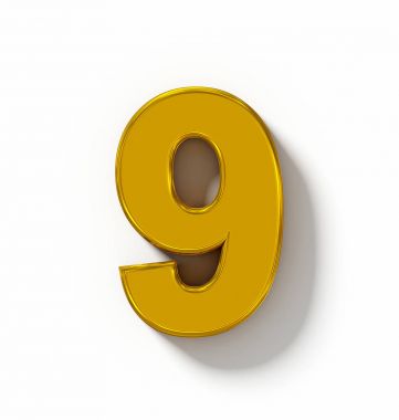 Sayı 9 beyaz gölge - ortogonal pr ile izole 3d altın